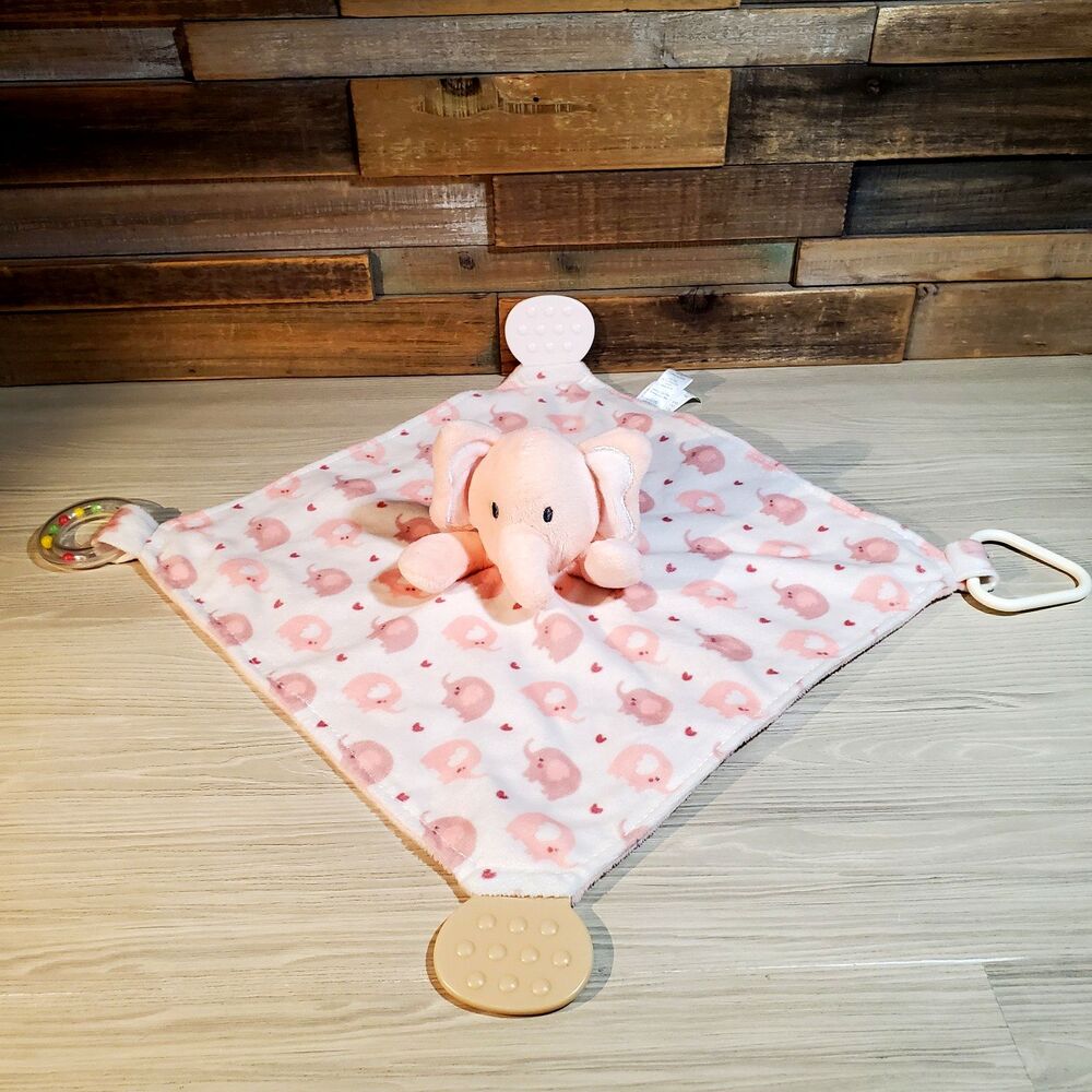 Modern Baby Pink Elephant Lovey Teether Toy Security Blanket Plush